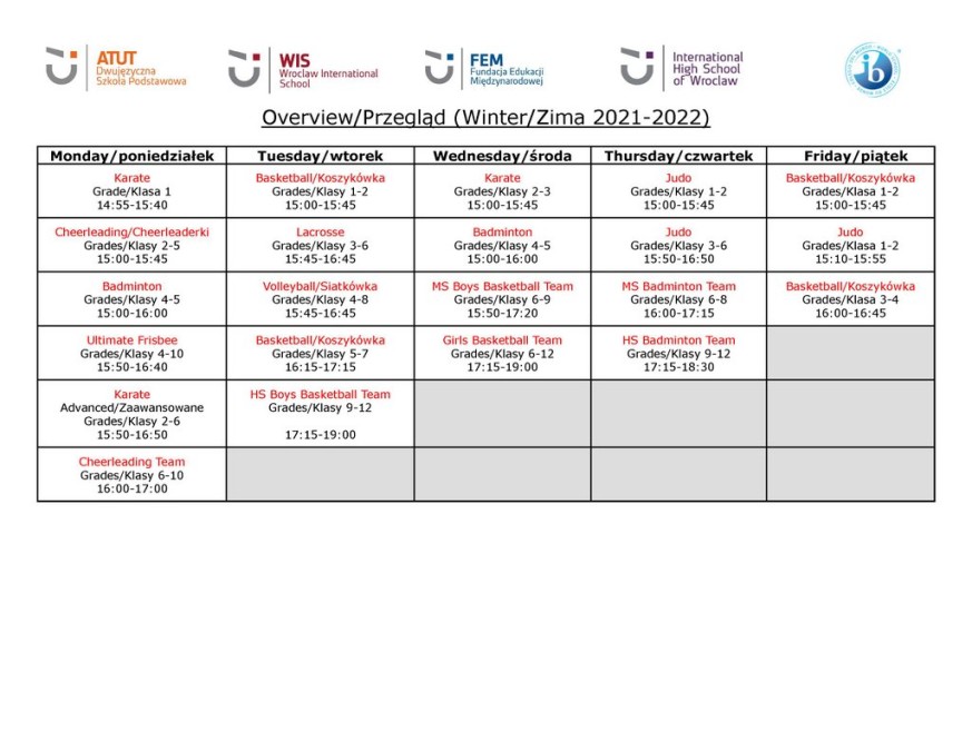 Current Wolves Athletic Program schedule – WIS Wrocław International School